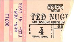 Ted Nugent with Golden Earring and Sammy Hagar show ticket February 04, 1978 Greensboro - Coliseum